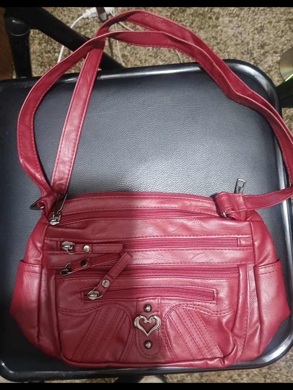 Multi-pocket Practical Casual Red Shoulder Bag w/Heart Emblem